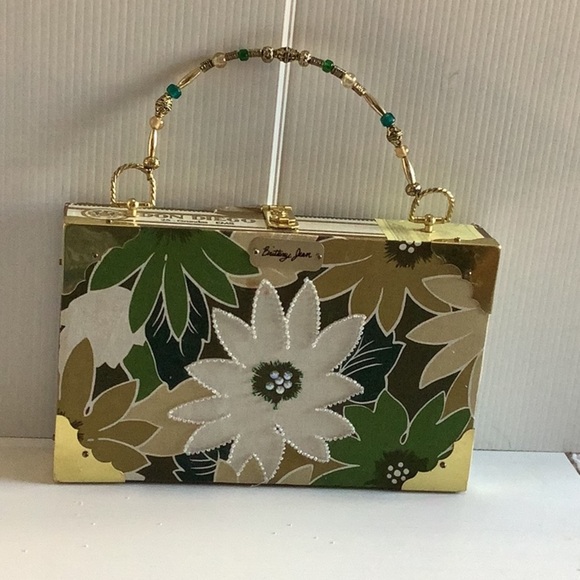 BRITTANY JEAN Y2K Handmade Upcycled Green Gold Floral Cigar Box Purse Retro - Picture 3 of 16